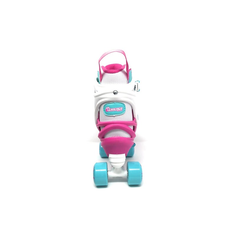 Chicago Skates زلاجات شيكاغو للفتيات قابلة للتعديل - زلاجات رباعية - وردي/أبيض/أخضر مائل إلى الزرقة - مقاسات صغيرة J10-J14 - Image 2